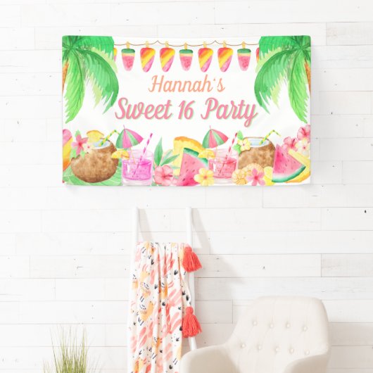 Hawaiian Tropical Luau Party Sweet 16 Spandoek (Insitu)
