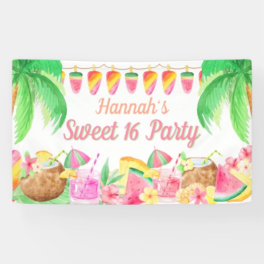 Hawaiian Tropical Luau Party Sweet 16 Spandoek (Horizontaal)