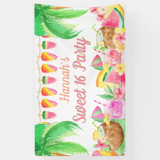 Hawaiian Tropical Luau Party Sweet 16 Spandoek (Verticaal)