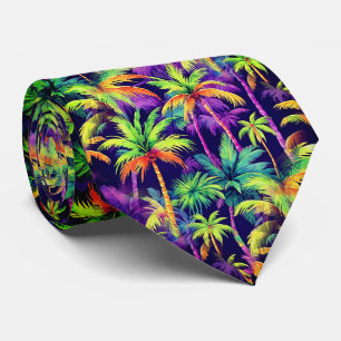 Hawaiian Tropical Palm Tree Coastal Sunset Pattern Stropdas