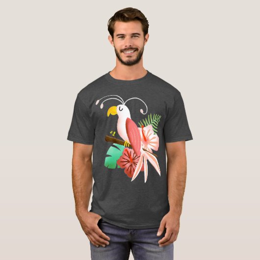 Hawaiian Tropical Parrot Cockatiel Bird Island T-shirt (Voorkant volledig)