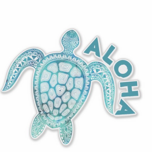 Hawaiian Turquoise Zee Turtle Aloha Sticker (Voorkant)