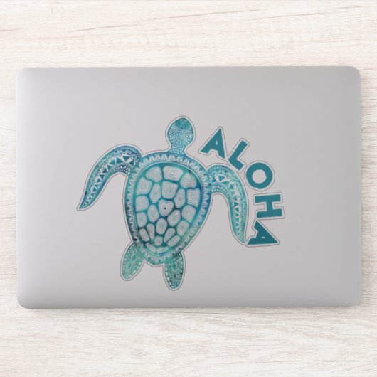 Hawaiian Turquoise Zee Turtle Aloha Sticker (Computer)
