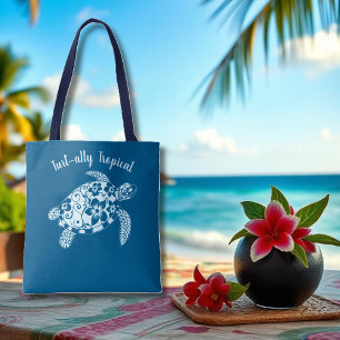 Hawaiian Turtle Fisherman Esthetisch Blauwgroen Tote Bag