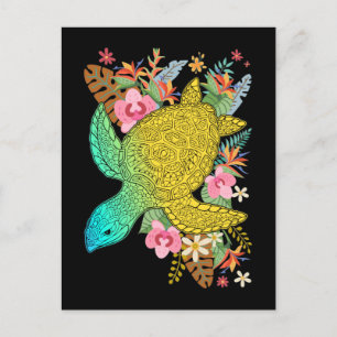 Hawaiian Turtle Lover Hawaii Colorful Flowers Briefkaart