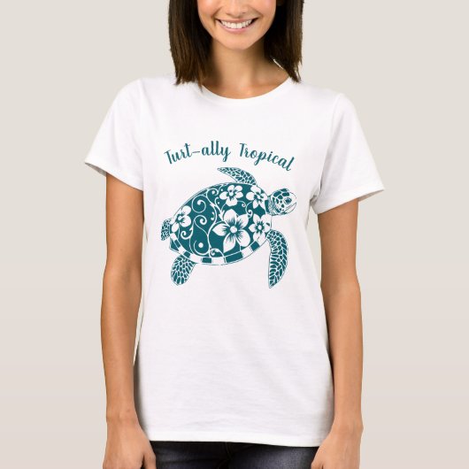 Hawaiian Turtle Turt-ally Tropical Blauwgroen T-shirt (Voorkant)