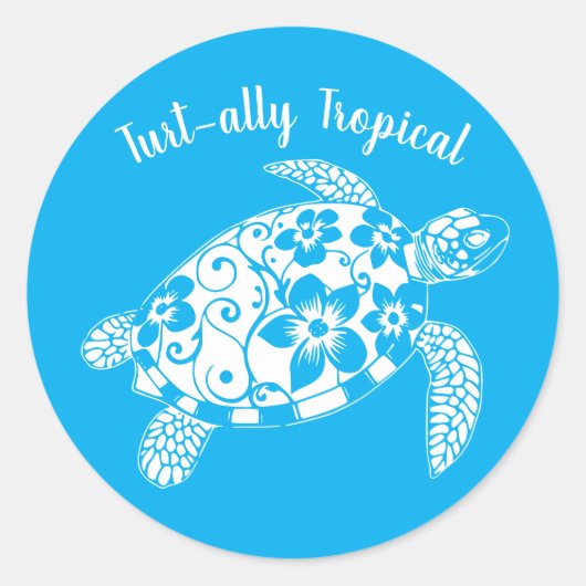 Hawaiian Turtle Turt-ally Tropical-Blue Ronde Sticker (Voorkant)