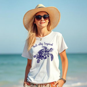 Hawaiian Turtle Turt-ally Tropical Donkerblauw T-shirt