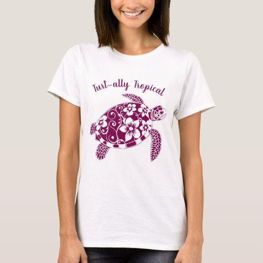 Hawaiian Turtle Turt-ally Tropische Wijn Kleur T-shirt (Voorkant)