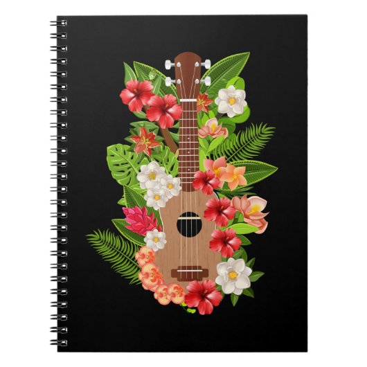 Hawaiian Ukulele Guitar Flowers Hawaii Notitieboek (Voorkant)