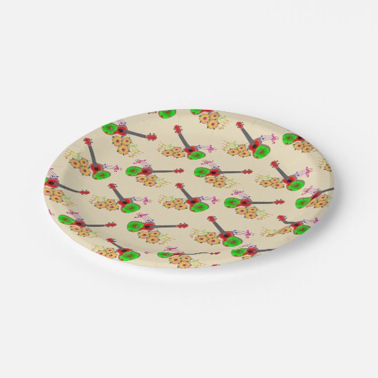 Hawaiian Ukulele Hibiscus Flowers Papieren Bordje (Gekanteld)