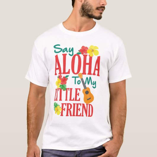 Hawaiian Ukulele Uke Zeg Aloha tegen mijn kleine v T-shirt (Voorkant)
