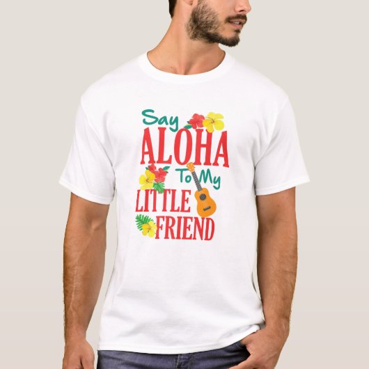 Hawaiian Ukulele Uke Zeg Aloha tegen mijn kleine v T-shirt (Voorkant)