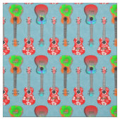 Hawaiian Ukuleles op blauw Stof (Swatch)