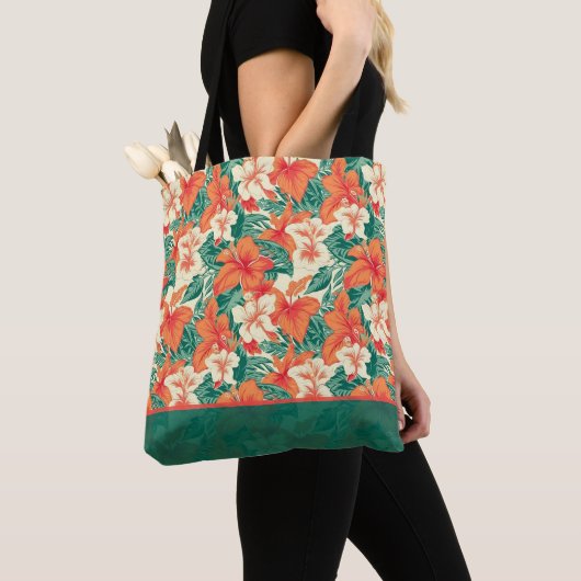 Hawaiian vibe colorful tropical flowers pattern tote bag (Dichtbij)