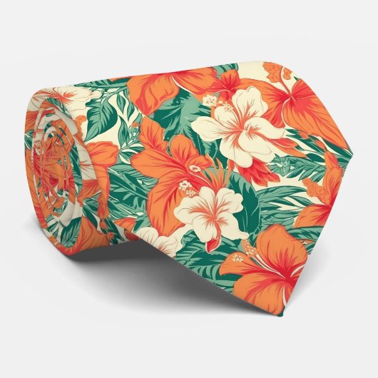 Hawaiian vibe tropical flowers leaves pattern 2 stropdas (Opgerold)
