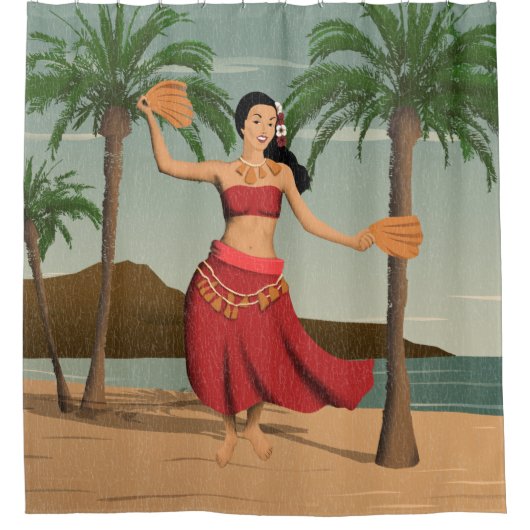 Hawaiian Vintage Hula Briefkaart met depressie Douchegordijn (Voorkant)