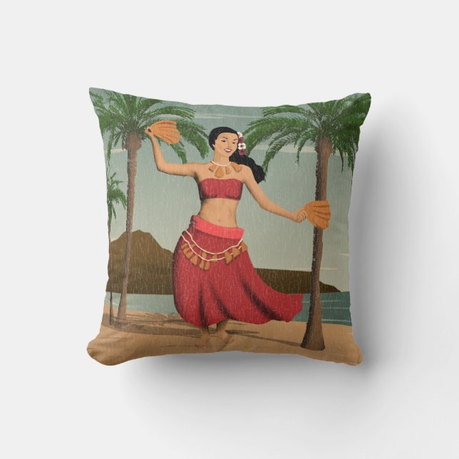 Hawaiian Vintage Hula Briefkaart met depressie Kussen (Voorkant)