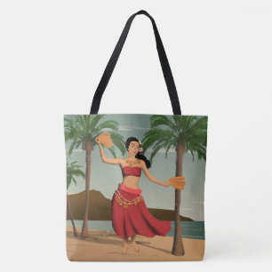 Hawaiian Vintage Hula Girl Briefkaart Beach tas
