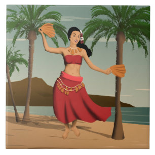 Hawaiian Vintage Hula Girl Briefkaart Tegeltje