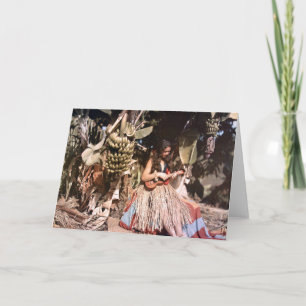  Hawaiian Wahine Hula Girl Ukulele Kaart