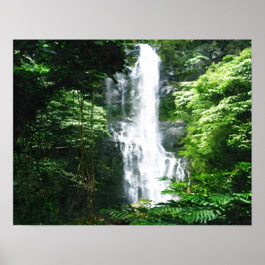 Hawaiian Waterfall-oil-schilderdruk Poster (Voorkant)