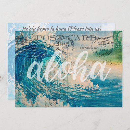  Hawaiian Wave Briefkaart Luau Uitnodiging (Voorkant / Achterkant)