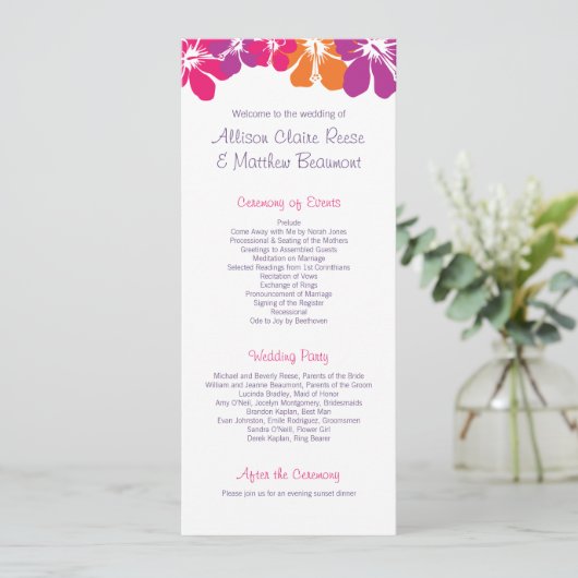 Hawaiian Wedding Program Programmakaart (Staand voorkant)