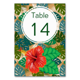 Hawaiian Wedding Red Hibiscus Luau Table Number Kaart