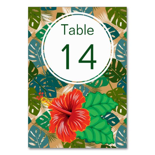 Hawaiian Wedding Red Hibiscus Luau Table Number Kaart (Voorkant)