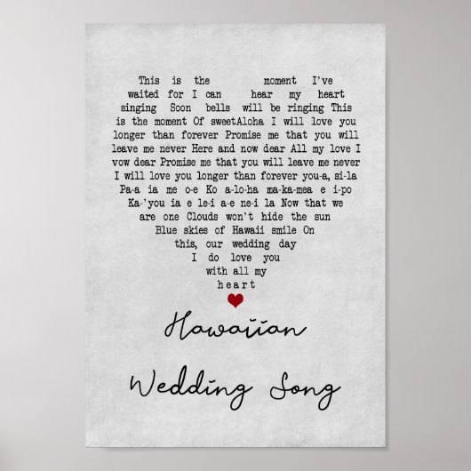 Hawaiian Wedding Song Gray Heart Song Lyric Print (Voorkant)