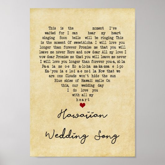 Hawaiian Wedding Song Heart Song Lyric Poster (Voorkant)