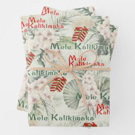 Hawaiian White Orchid Mele Kalikimaka Gift Wrap Inpakpapier Vel