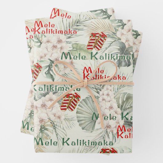 Hawaiian White Orchid Mele Kalikimaka Gift Wrap Inpakpapier Vel (In situ)