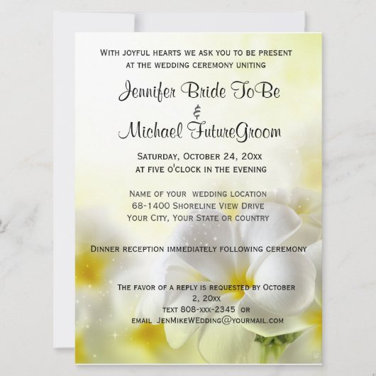 Hawaiian White Plumeria Bruiloft en Receptie Kaart (Voorkant)