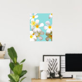 Hawaiian white plumeria flower blue poster (Thuiskantoor)