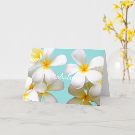 Hawaiian white plumeria greeting card blue kaart (Gele Bloem)