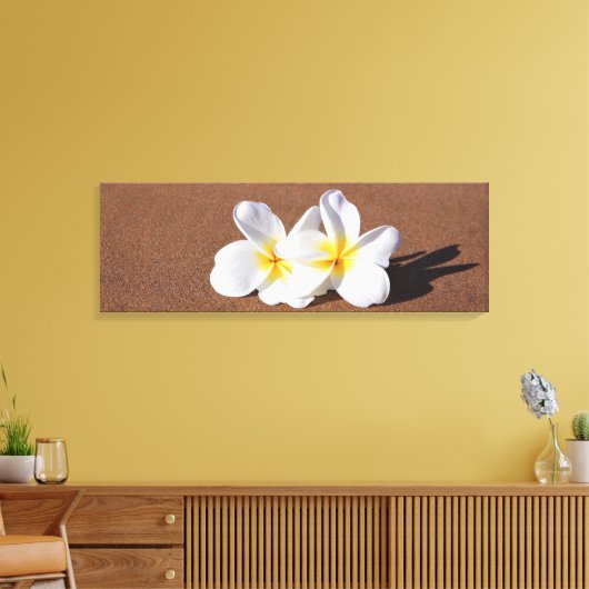 Hawaiian White Plumeria op het strand Canvas Print (Insitu (Woonkamer))