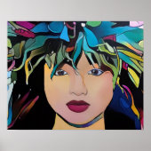 Hawaiian Woman met Floral Head-jurk Afdrukken Poster (Voorkant)
