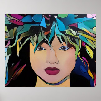 Hawaiian Woman met Floral Head-jurk Afdrukken Poster