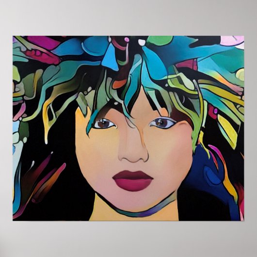 Hawaiian Woman met Floral Head-jurk Afdrukken Poster (Voorkant)