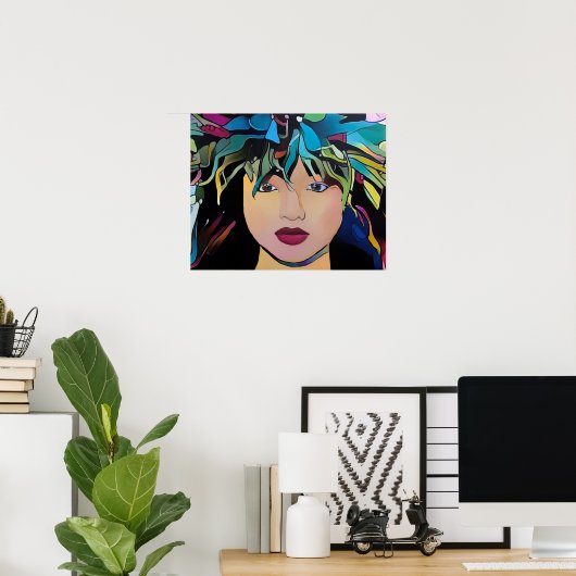 Hawaiian Woman met Floral Head-jurk Afdrukken Poster (Thuiskantoor)