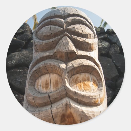 Hawaiian Wood Tiki Ki'i Big Island inheemse houtsn Ronde Sticker (Voorkant)
