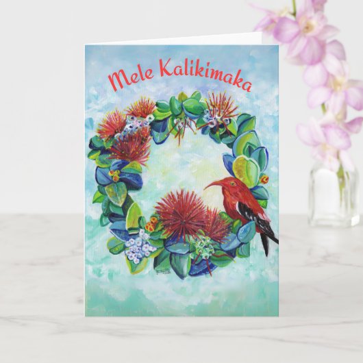 Hawaiian Wreath Mele Kalikimaka Christmas Kaart (Orchidee)