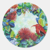 Hawaiian Wreath Mele Kalikimaka Christmas Ronde Sticker (Voorkant)
