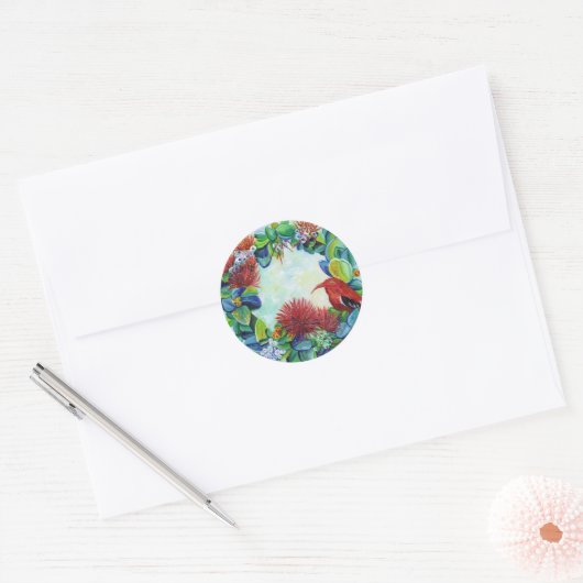 Hawaiian Wreath Mele Kalikimaka Christmas Ronde Sticker (Envelop)