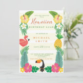 Hawaiian Yellow en Green Floral Birthday Kaart (Staand voorkant)