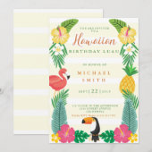 Hawaiian Yellow en Green Floral Birthday Kaart (Voorkant / Achterkant)