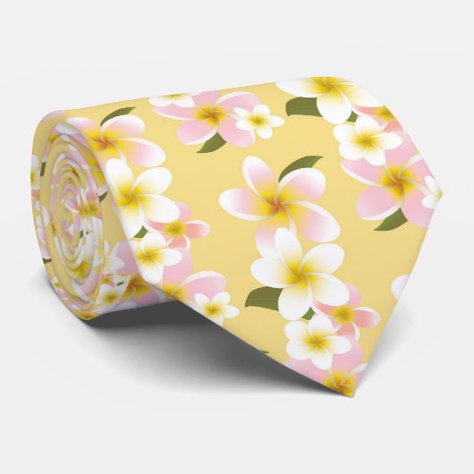 Hawaiian Yellow Flower Print Stropdas (Opgerold)