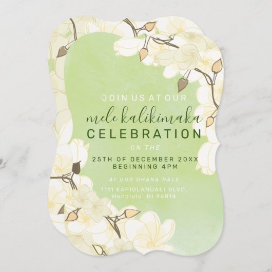 Hawaiian Zachte Zon Witte Bloemen Kerst: Groen Kaart (Voorkant / Achterkant)